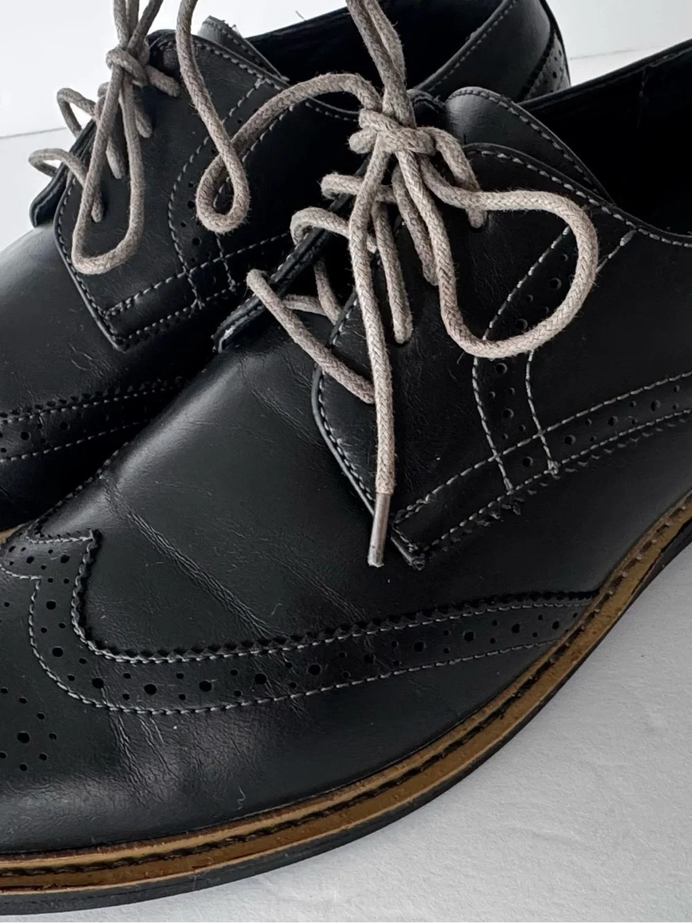 Perry Ellis Portfolio Dapper Men's 8.5 Black Wingtip Brogue Lace Up Dress Shoes